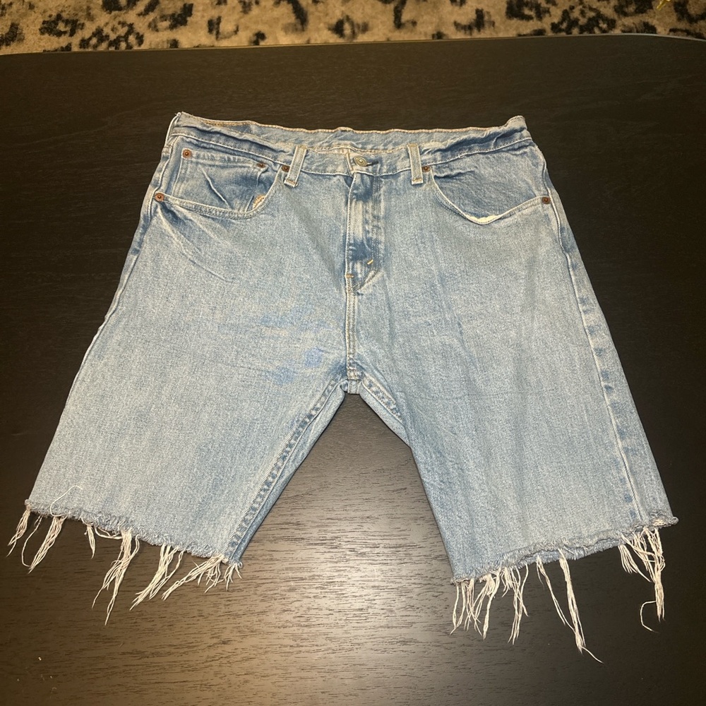 Levi's Frayed Hem Light Blue Jean Shorts